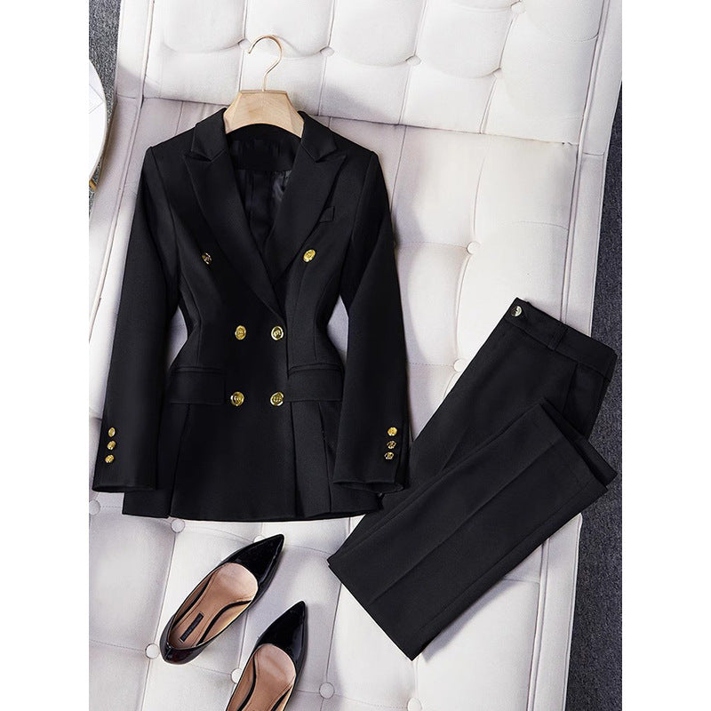 Veste ajustée pour femme à double boutonnage et ensemble de pantalons Chic und Stil 1750847116