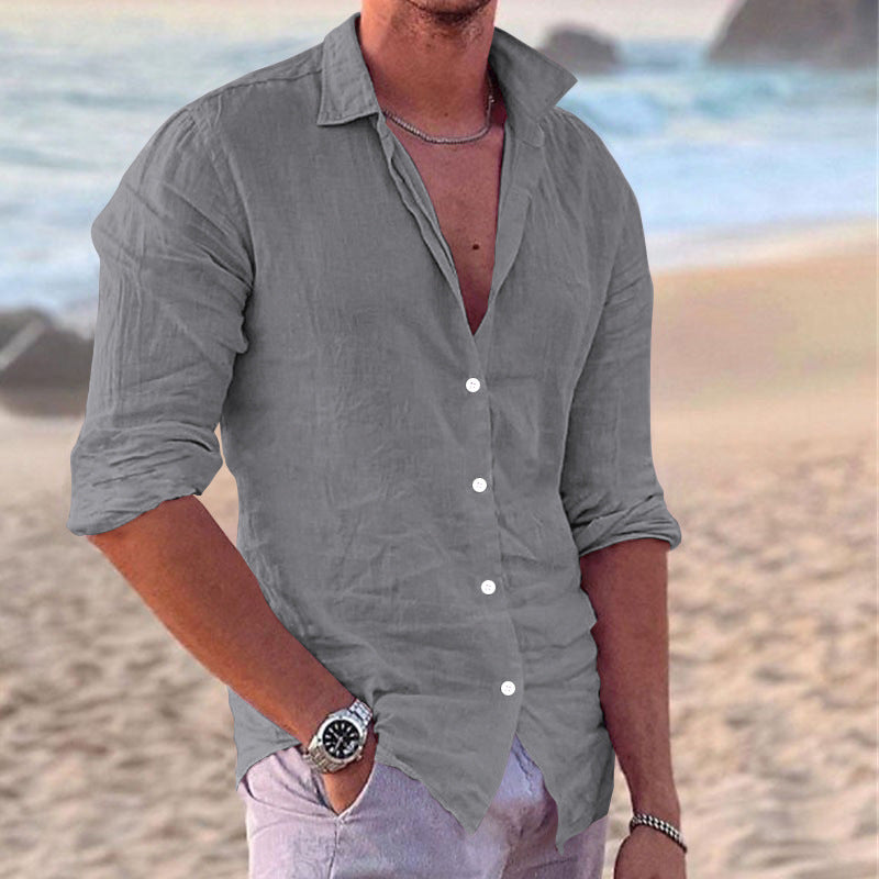 Hommes Chemise Décontractée Légère en Lin Boutonnée Chic und Stil
