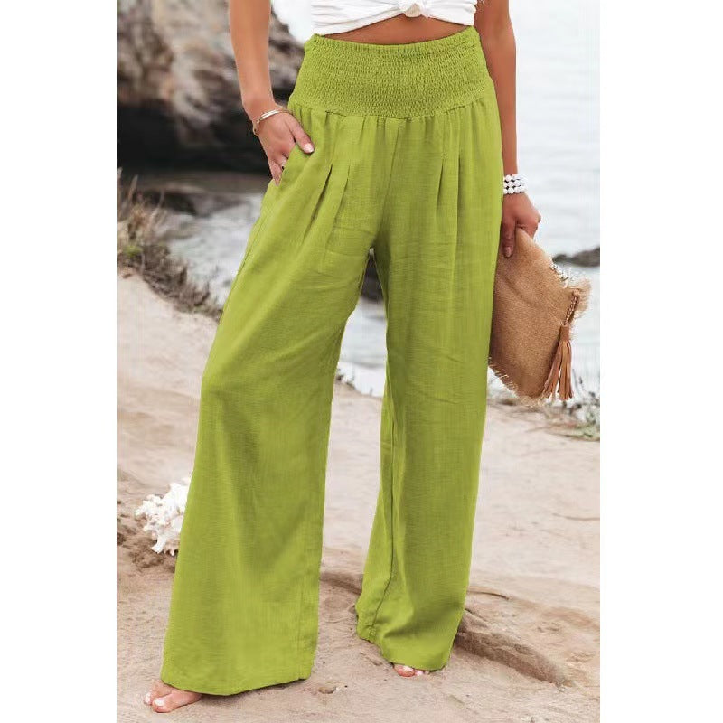 Pantalon d'été pour femmes, coupe large, avec taille élastique et détails de resserrement Chic und Stil