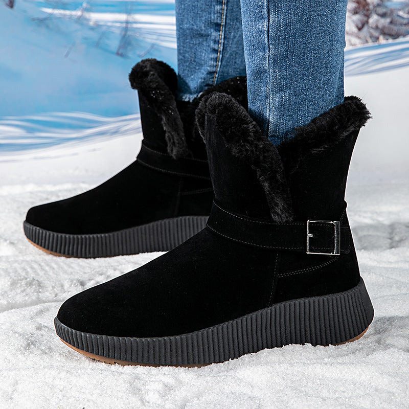 Bottes d'hiver pour femmes doublées avec application de boucle à la mode et semelle antidérapante Chic und Stil