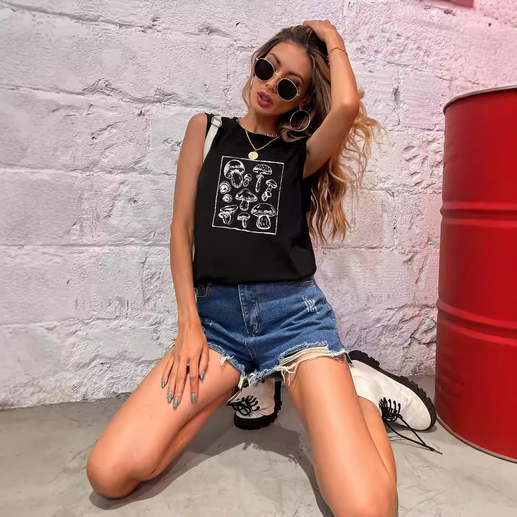 T-shirt sans manches pour femmes avec motif de champignon Chic und Stil