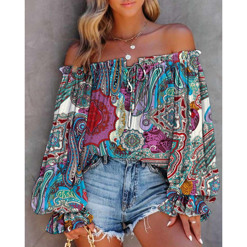 Blouse bohème off-shoulder pour femmes avec des manches fluides Chic und Stil