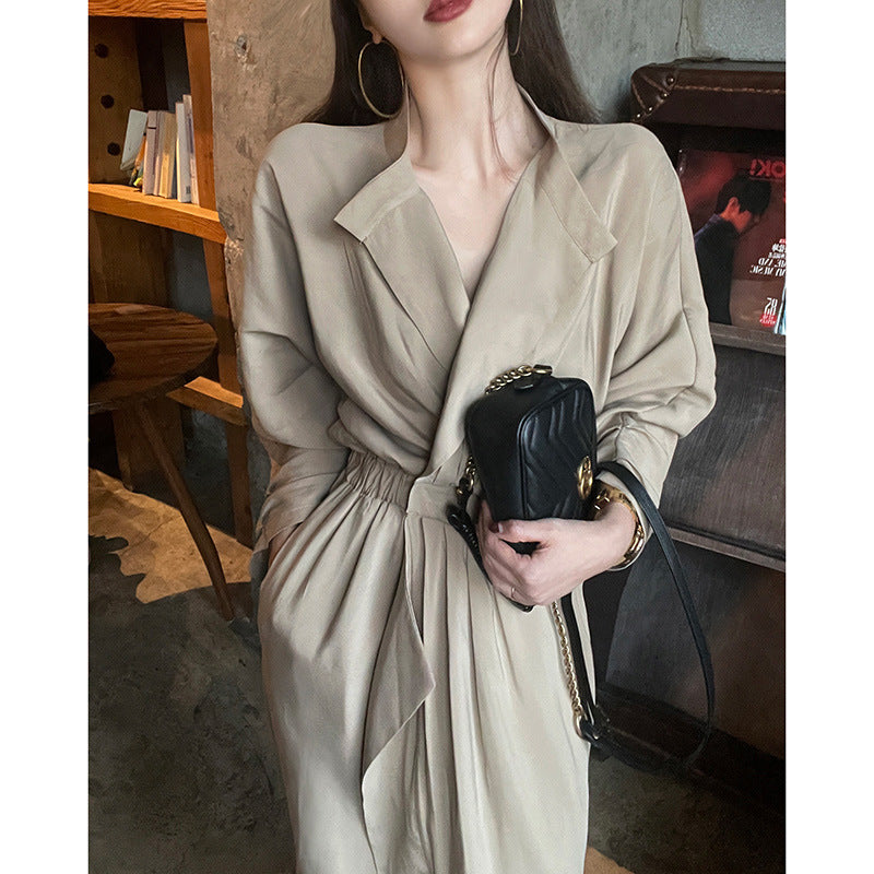 Robe Midi Drapée Élégante Femme Chic und Stil