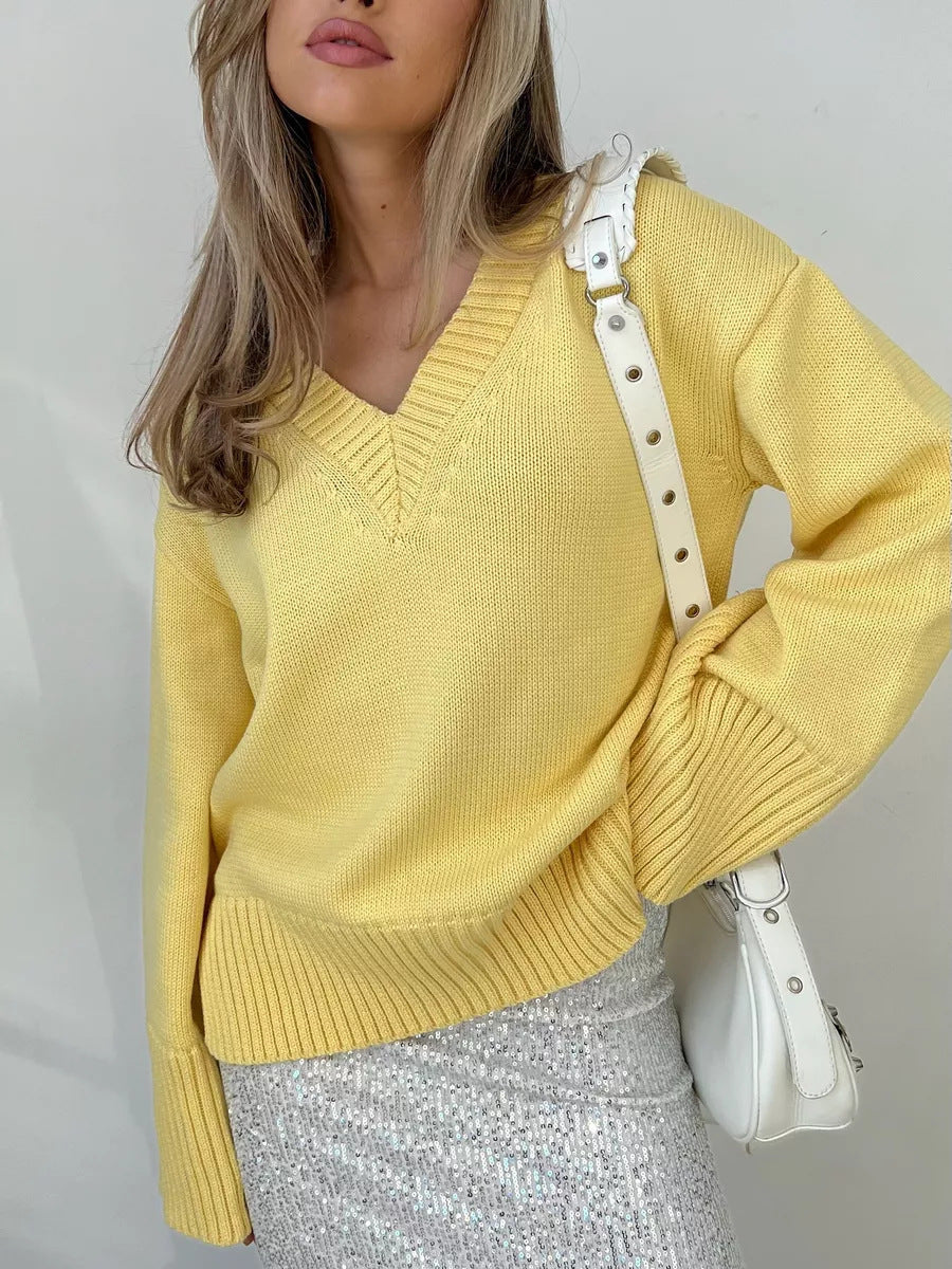 Dames Pull en tricot léger à col en V Chic und Stil