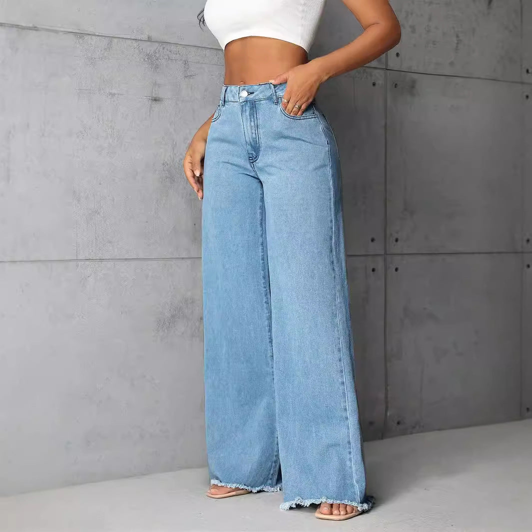 Jean large pour femmes avec ourlet effiloché et coupe élégante Chic und Stil