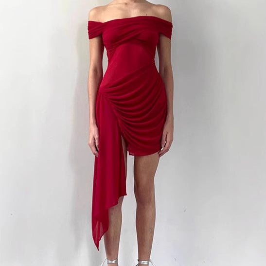 Robe mini off-shoulder pour femmes avec détails à volants et inserts transparents Chic und Stil