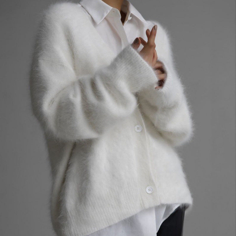 Cardigan moelleux pour femmes avec décolleté en V et coupe surdimensionnée Chic und Stil