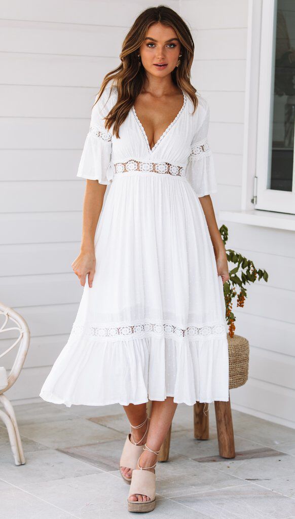 Robe midi boho chic en dentelle pour dames Chic und Stil
