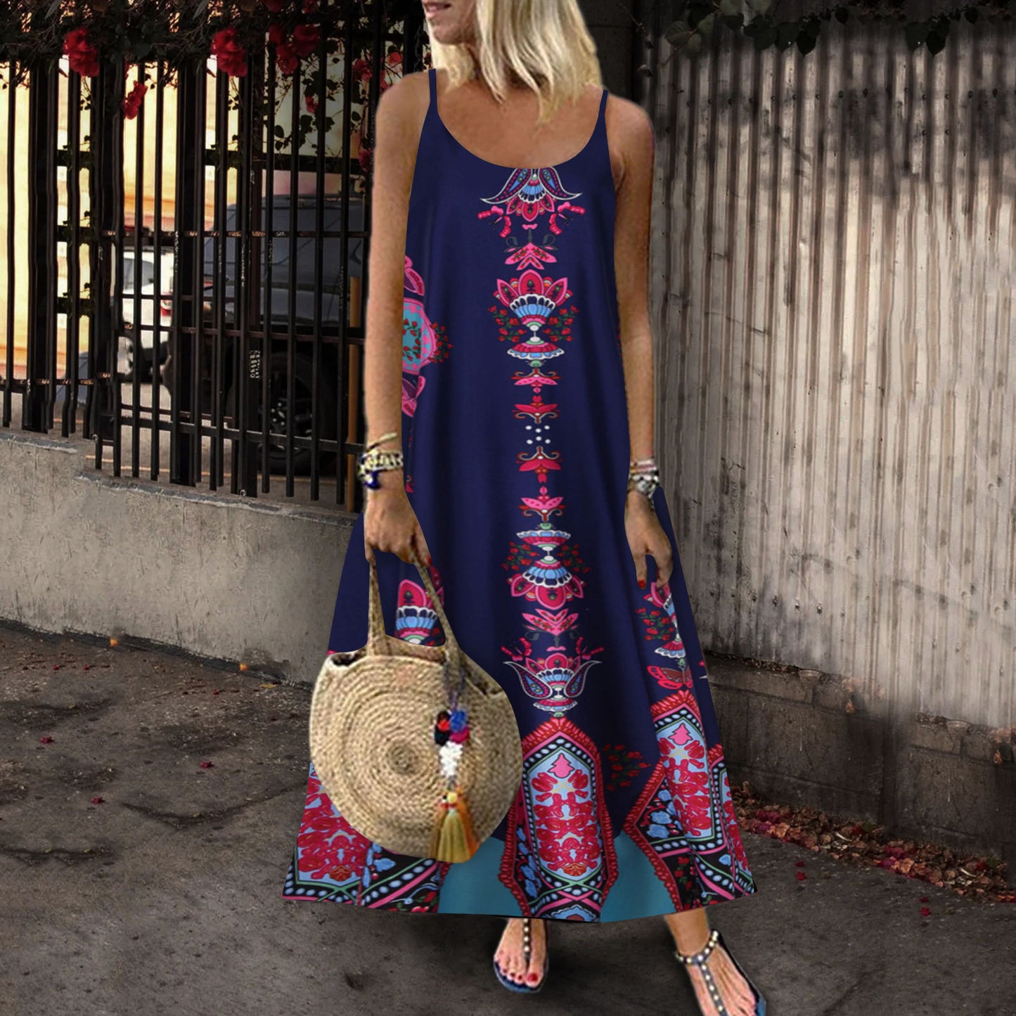 Robe maxi à imprimé ethnique Chic und Stil pour femmes
