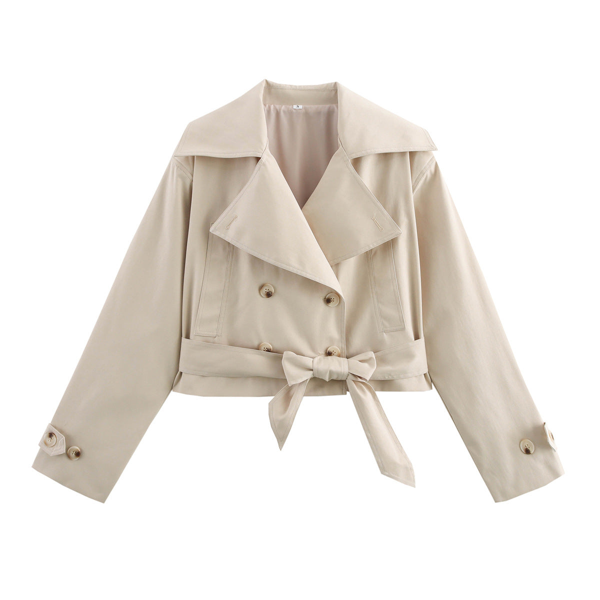Elegant cropped trench coat for women with stylish button details and a chic belt detail
