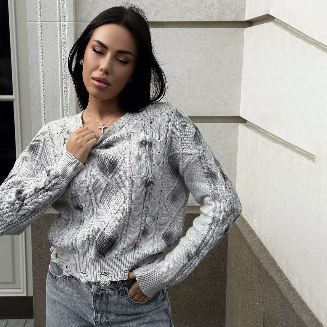 Pull en tricot pour dames avec motif en relief et coupe décontractée Chic und Stil