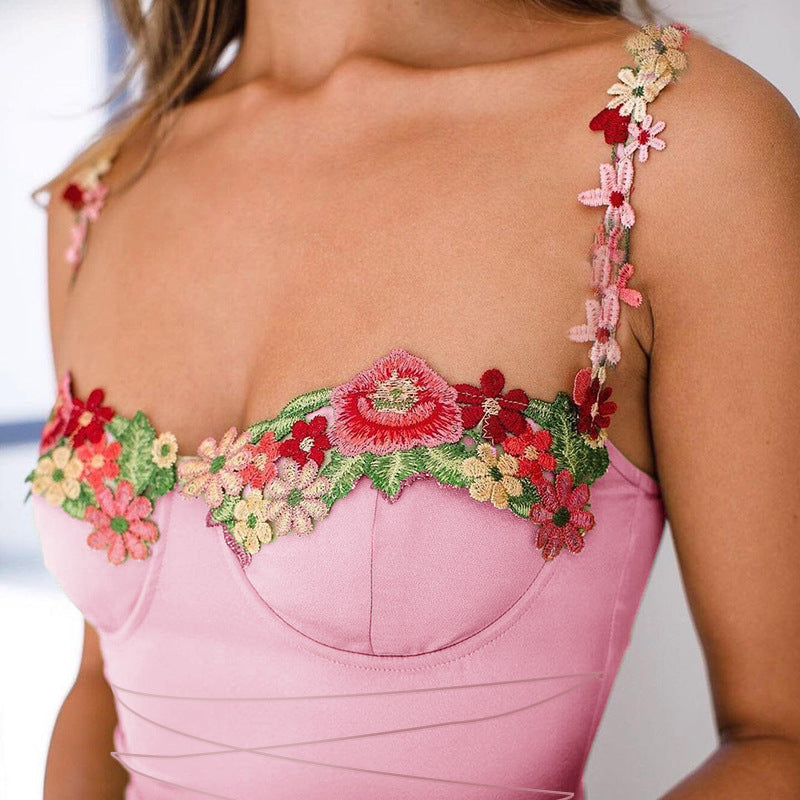 Robe Mini Chic und Stil Femme Floral Décorée