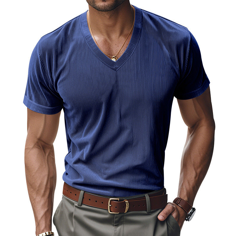 T-shirt en tricot à manches courtes pour hommes avec décolleté en V Chic und Stil