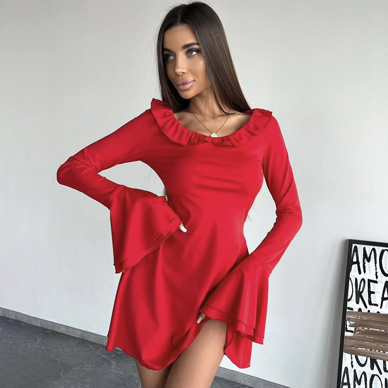 Robe off-shoulder pour femmes avec des détails en volants et des manches longues Chic und Stil