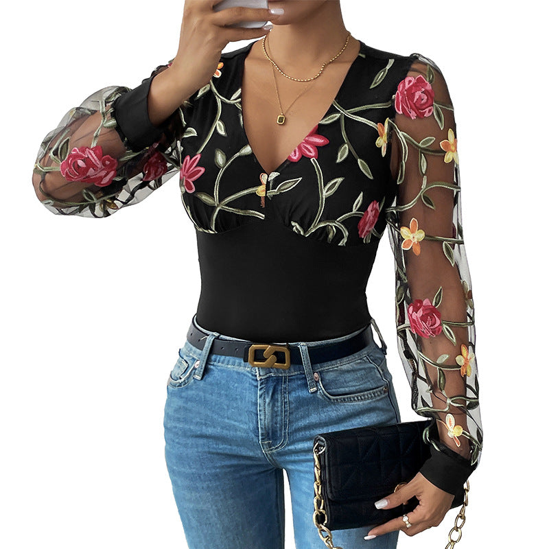 Body à motifs floraux brodé pour femme Chic und Stil