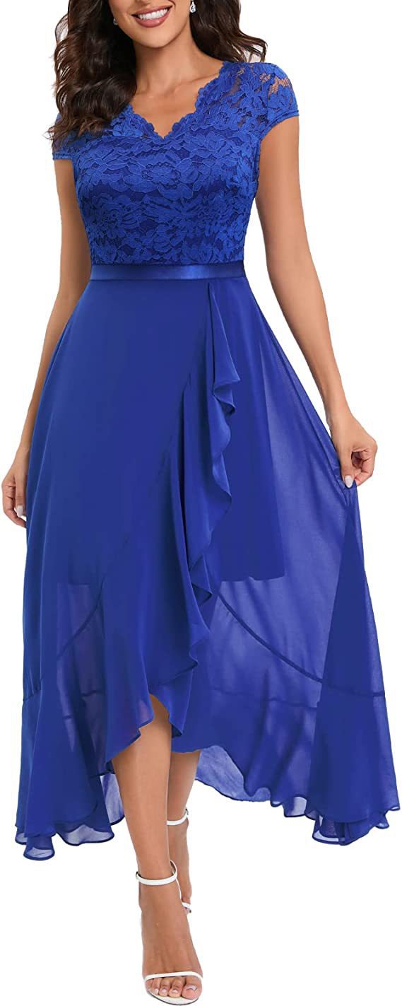 Robe de soirée à volants en dentelle pour femmes Chic und Stil