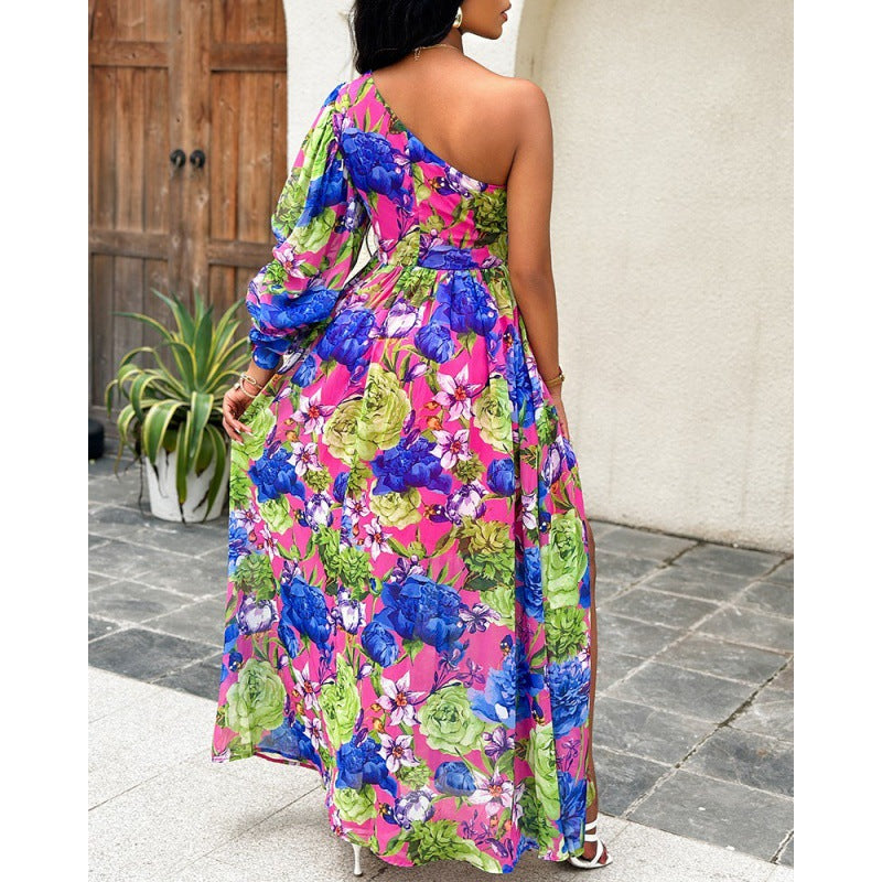 Robe maxi à épaule unique à motif floral Chic und Stil
