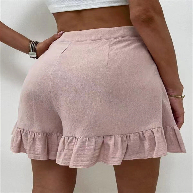 Shorts à volants pour femmes avec taille élastique et poches latérales Chic und Stil