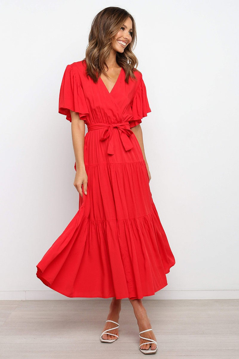 Robe maxi fluide pour femmes avec lien à nouer et manches papillon Chic und Stil