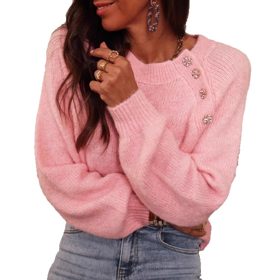Dames élégant pull ample avec détails en strass Chic und Stil