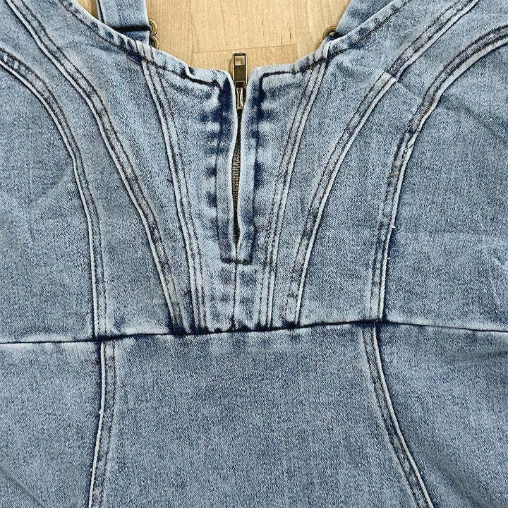 Robe midi en jean pour femmes avec couture élégante et fente haute Chic und Stil