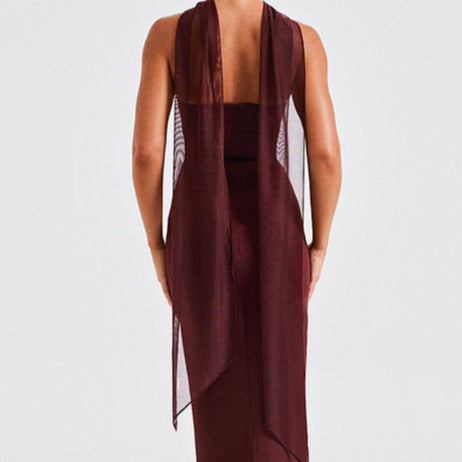 Robe Maxi sans bretelles pour femmes avec accents de manches transparentes et coupe ajustée Chic und Stil