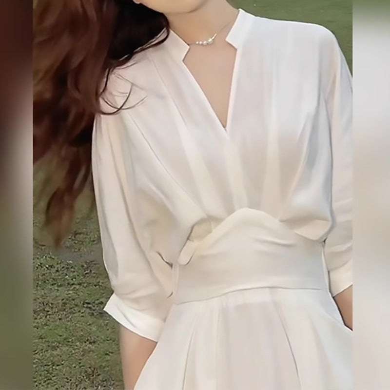 Robe midi évasée fluide pour femme avec manches bouffantes Chic und Stil