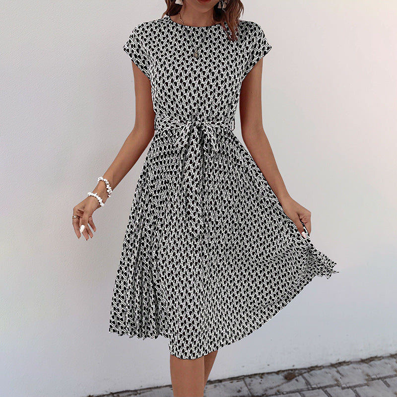 Robe midi à imprimé floral pour femmes avec cordon de taille réglable Chic und Stil