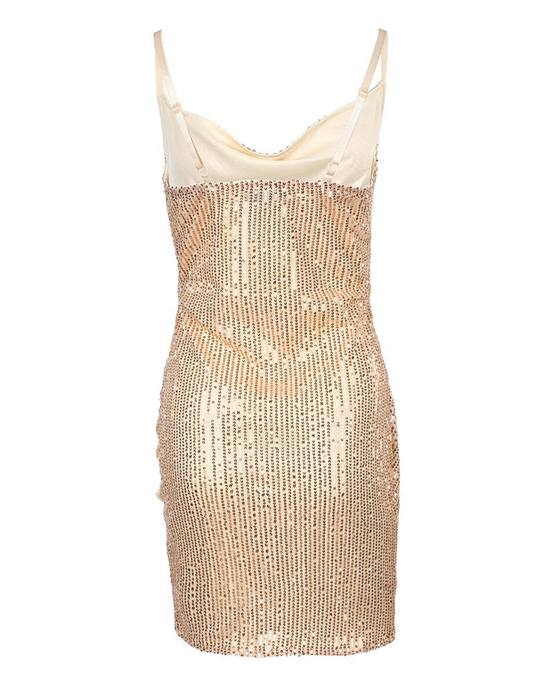 Robe de soirée pour femmes avec des paillettes étincelantes et une coupe asymétrique Chic und Stil
