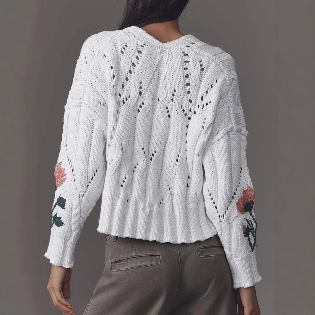 Pull en tricot pour femmes avec design floral et décolleté en V Chic und Stil