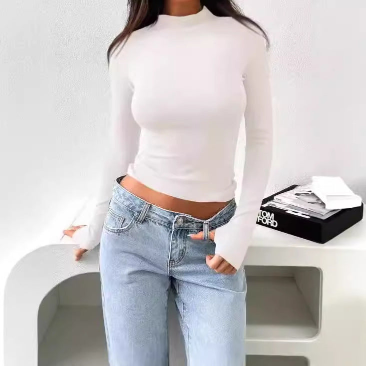 Chemise à manches longues pour femmes avec design haut fermé et texture côtelée fine Chic und Stil