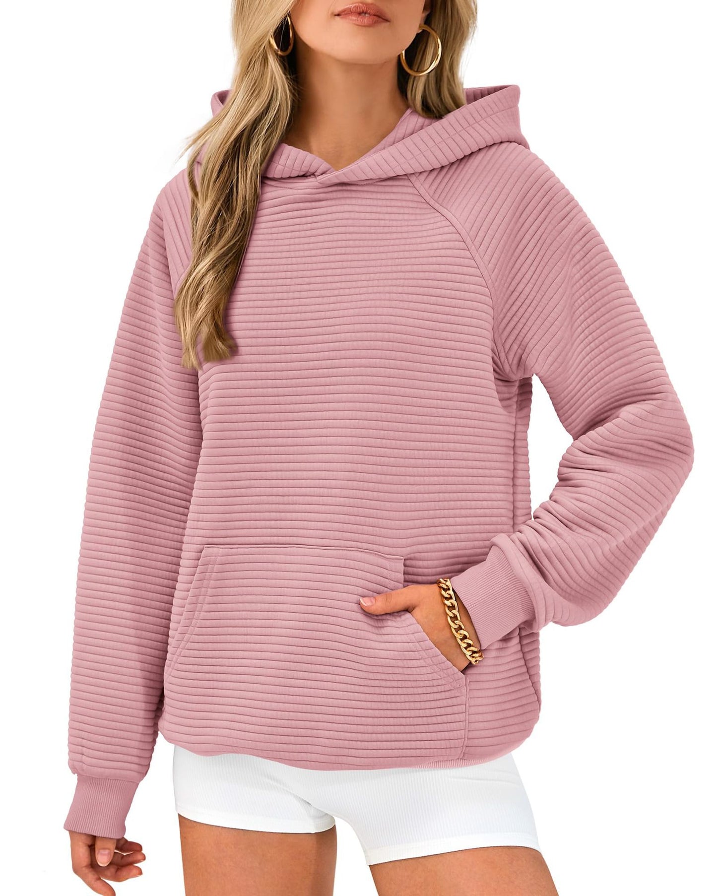 Pull en nid d'abeille douillet pour femmes avec capuche et poche kangourou Chic und Stil