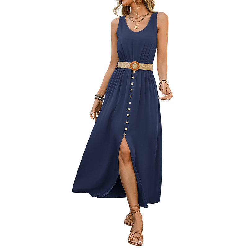 Robe maxi à boutons pour dames avec détail d fente haute Chic und Stil