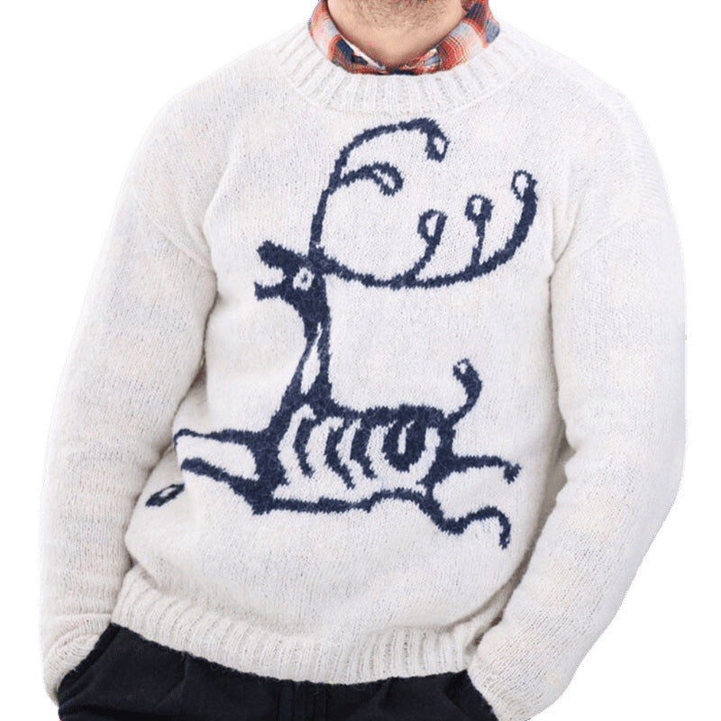 Pull large pour hommes avec motif de renne festif et mélange de laine de haute qualité Chic und Stil