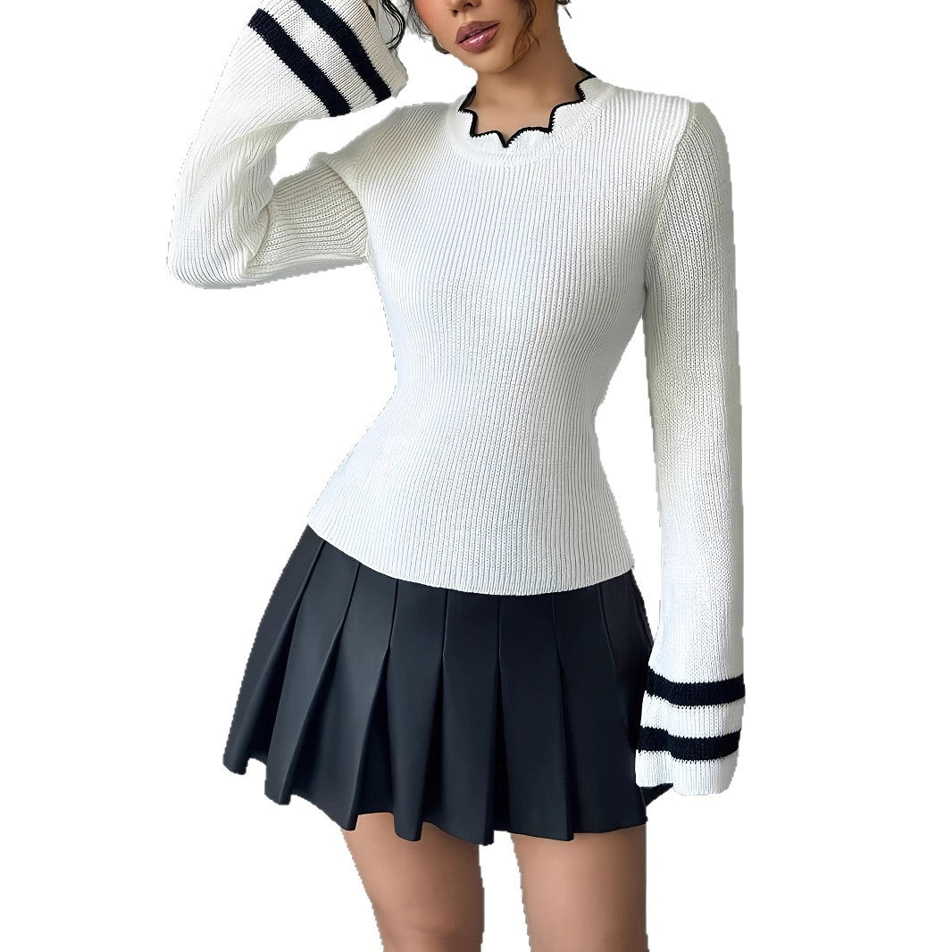 Pull en tricot tendance pour femmes avec col ondulé et manches larges Chic und Stil