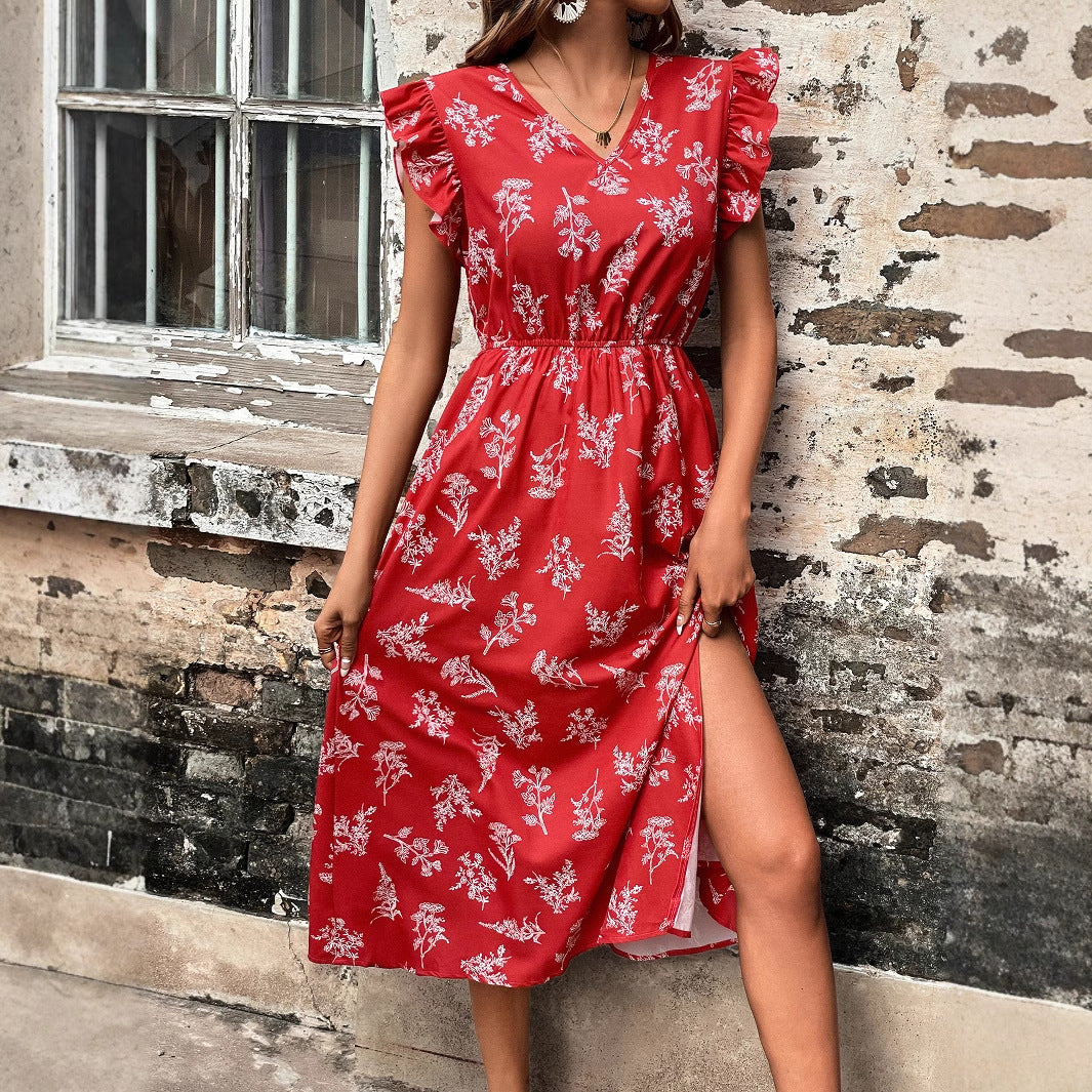 Robe maxi femme avec des détails froncés et des motifs floraux Chic und Stil