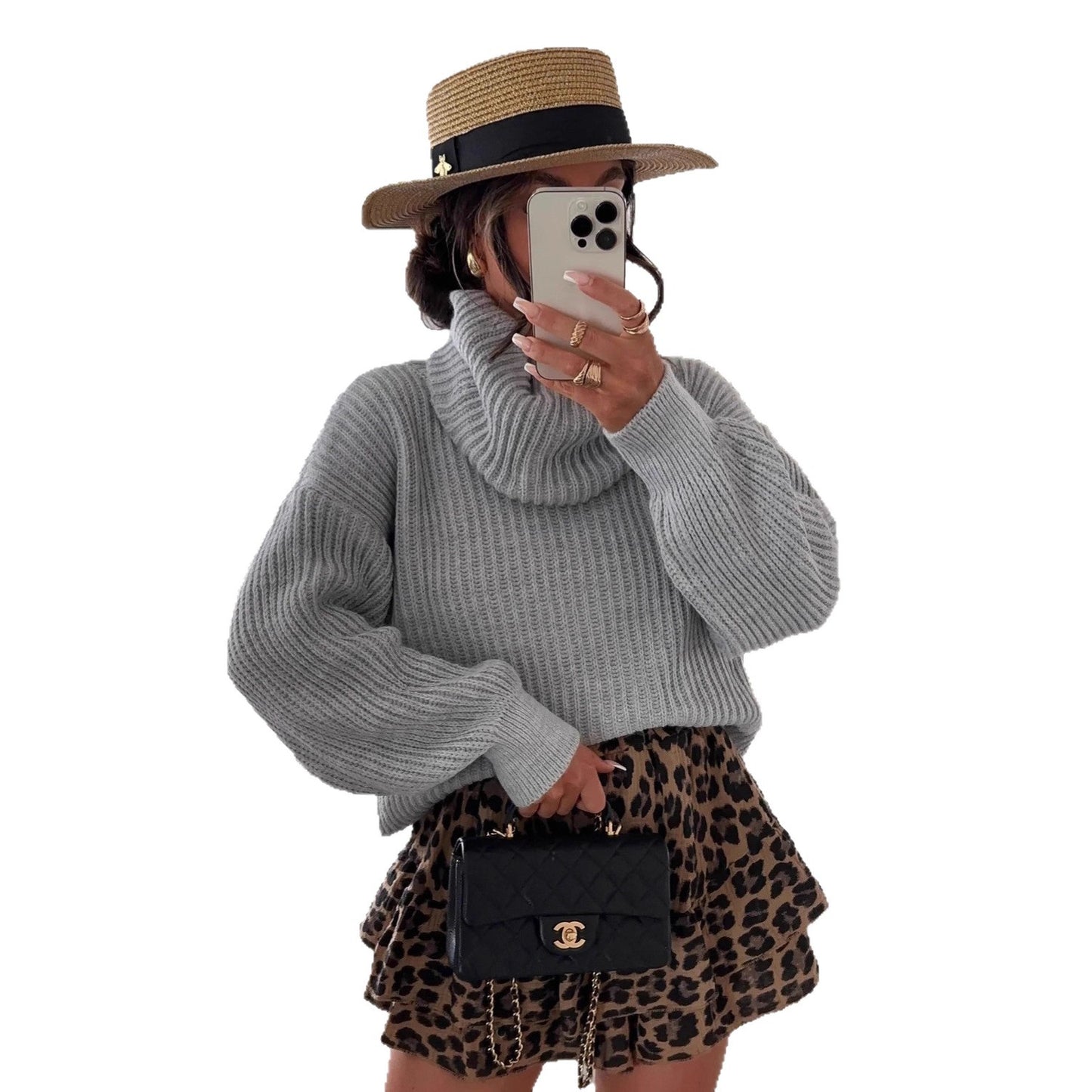 Pull en laine pour femmes avec col haut et manches volumineuses Chic und Stil