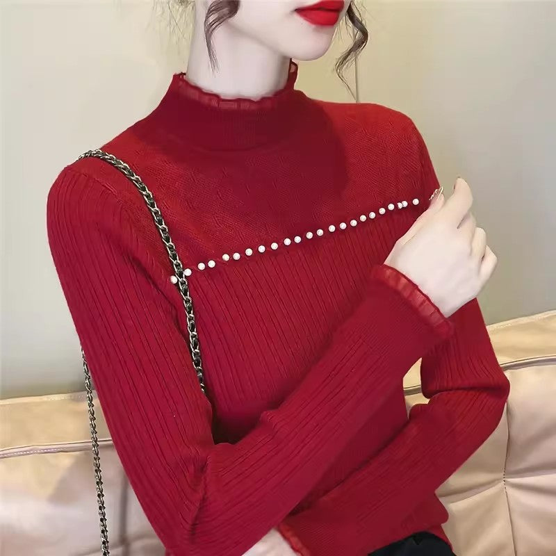 Dames pull en tricot élégant avec inserts transparents et détails en volants Chic und Stil