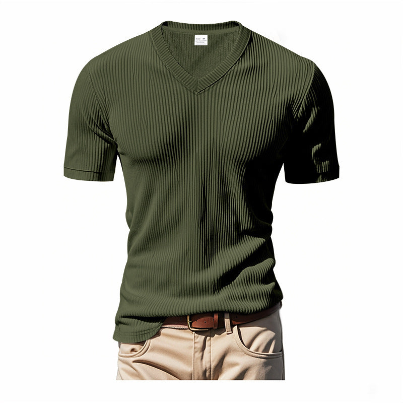T-shirt en tricot à manches courtes pour hommes avec décolleté en V Chic und Stil