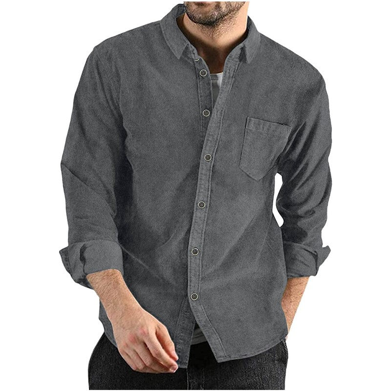 Chemise décontractée en corduroy pour hommes avec poche poitrine et col à la mode Chic und Stil