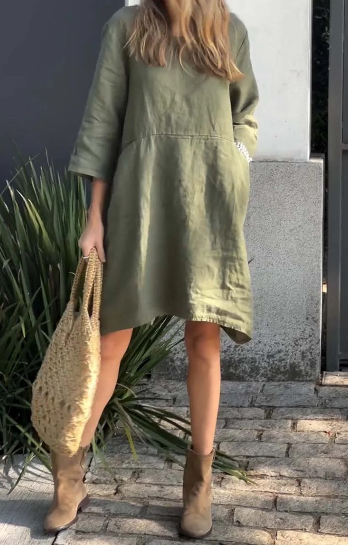 Robe en lin décontractée pour femmes avec poches pratiques et ourlet asymétrique Chic und Stil