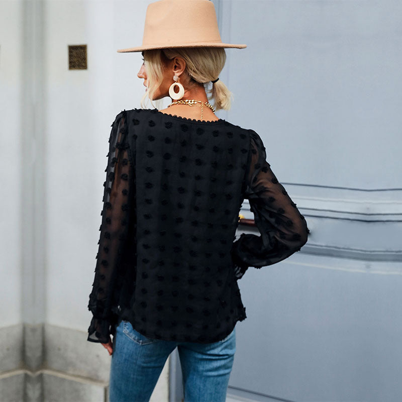 Blouse élégante à manches bouffantes pour dames avec motif à pois texturé Chic und Stil