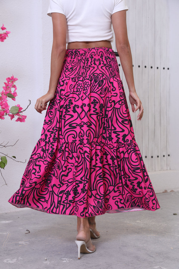 Jupe maxi à volants pour femmes avec ceinture froncée Chic und Stil