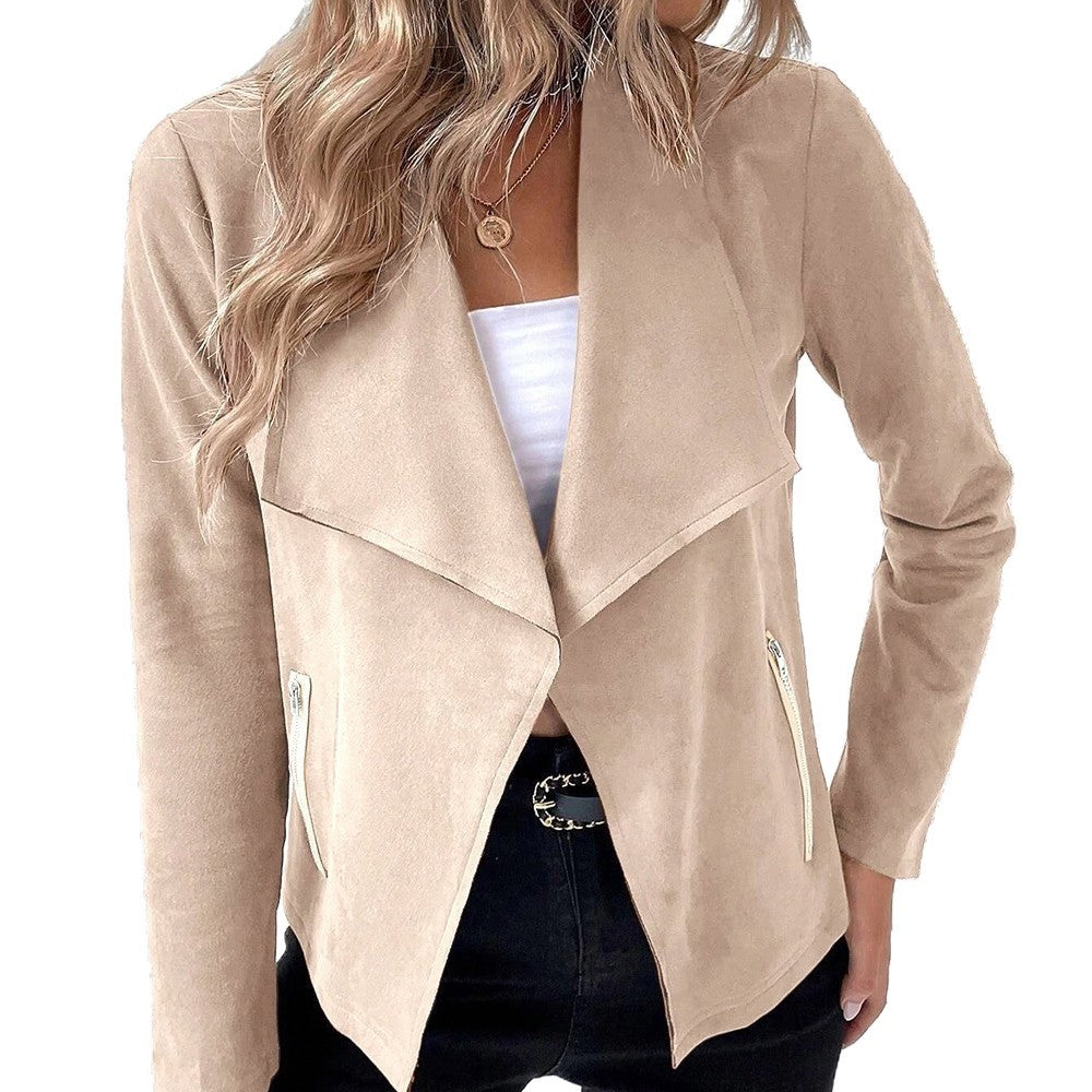 Dames élégant blazer court avec coupe asymétrique et poches zippées Chic und Stil