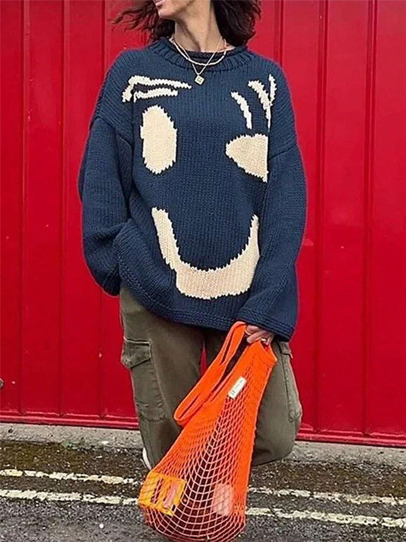 Pull en grosse maille pour femmes avec motif Smiley créatif Chic und Stil