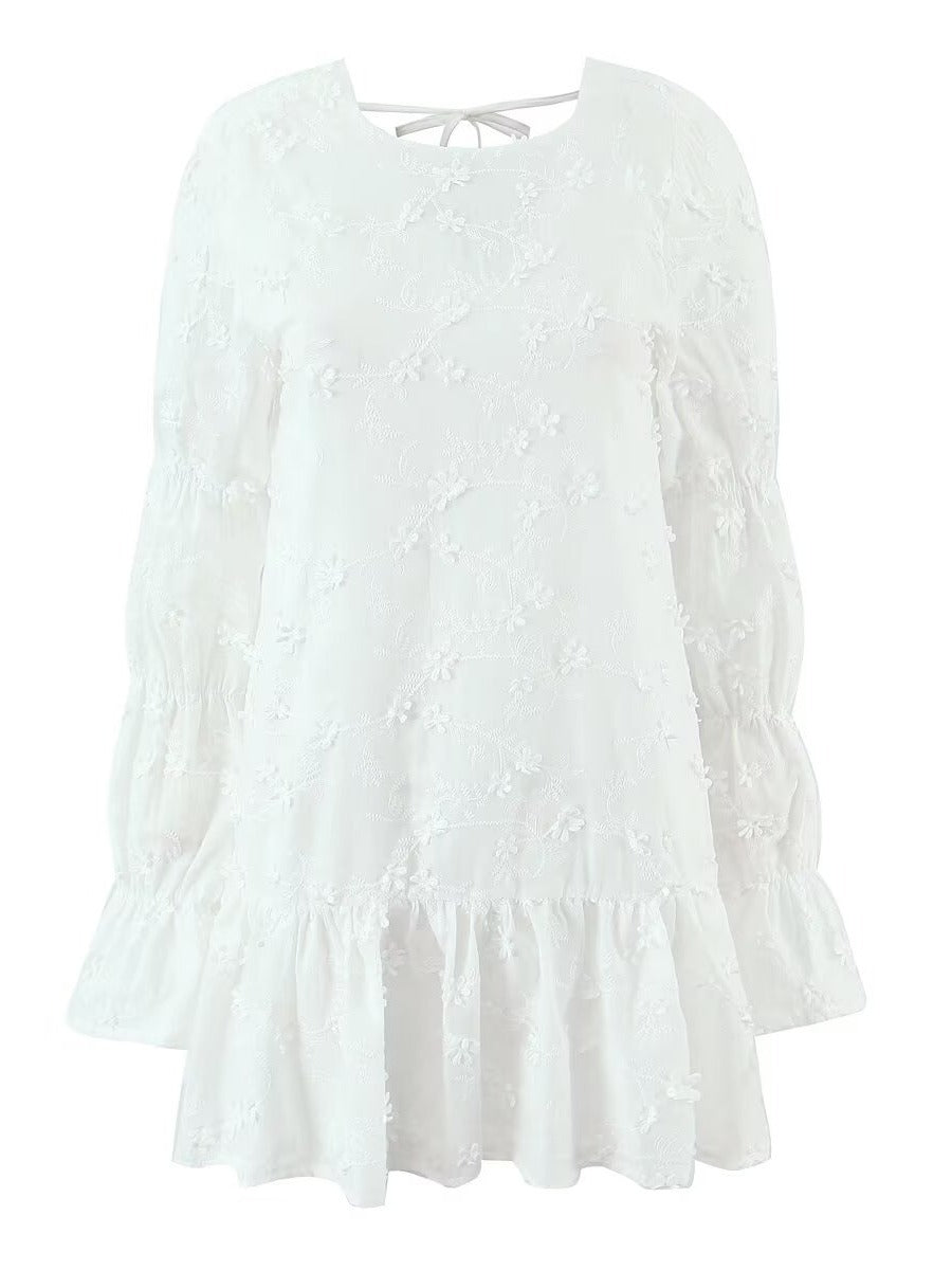 Airy tunic dress for women with floral embroidery and lace hem Chic und Stil
