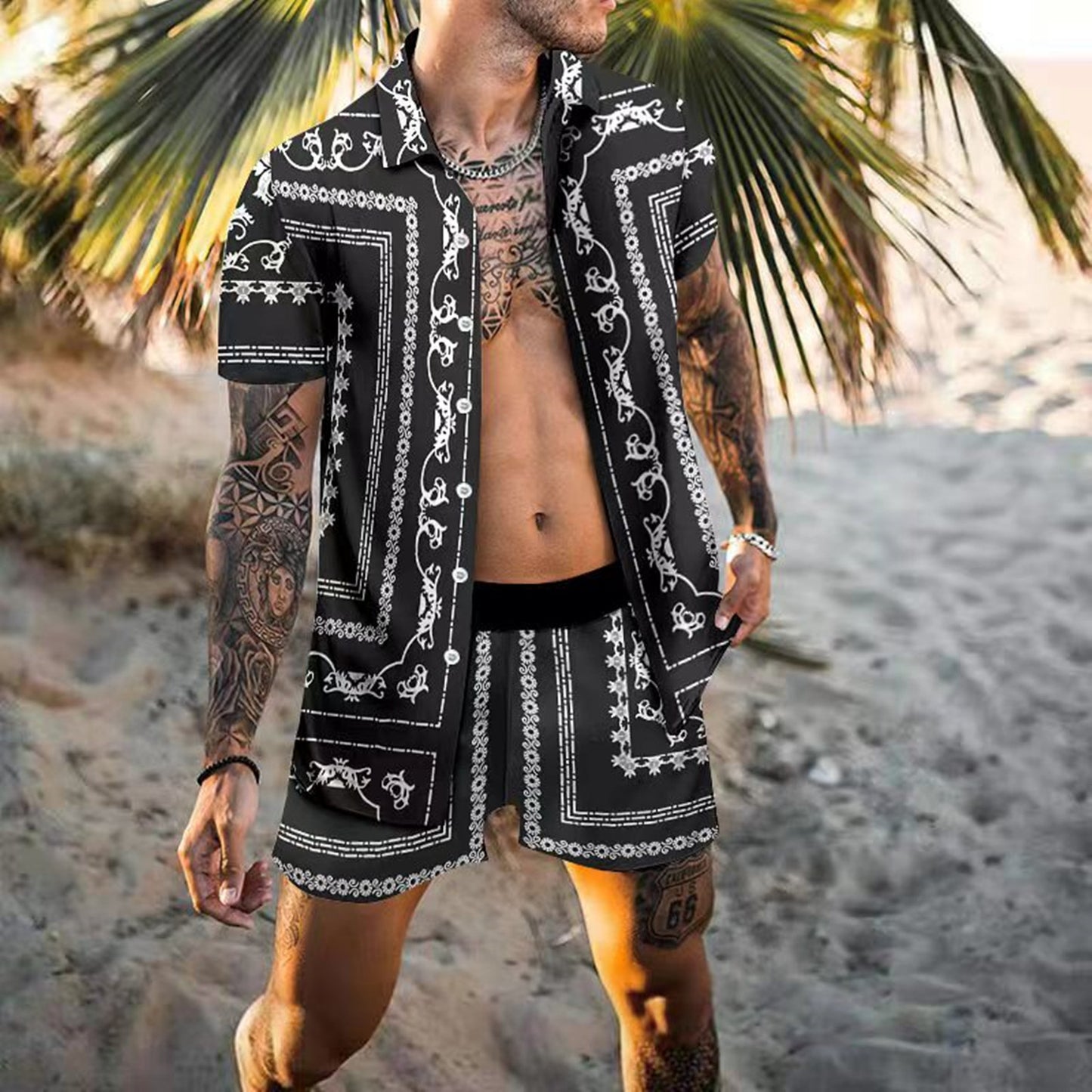 Hommes ensemble de plage à motifs à manches courtes élégant Chic und Stil
