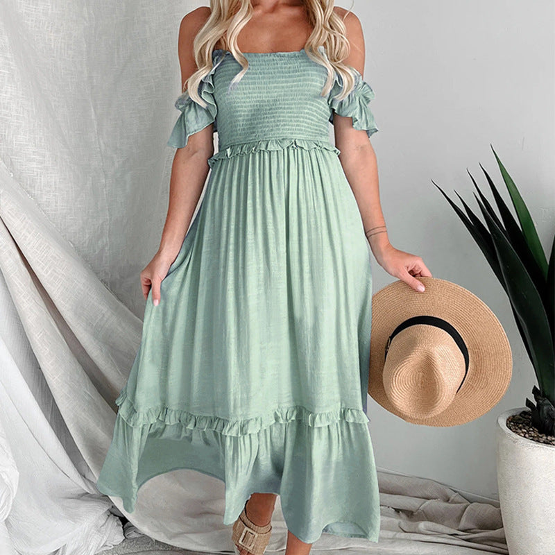 Robe maxi smockée à volants pour femmes Chic und Stil