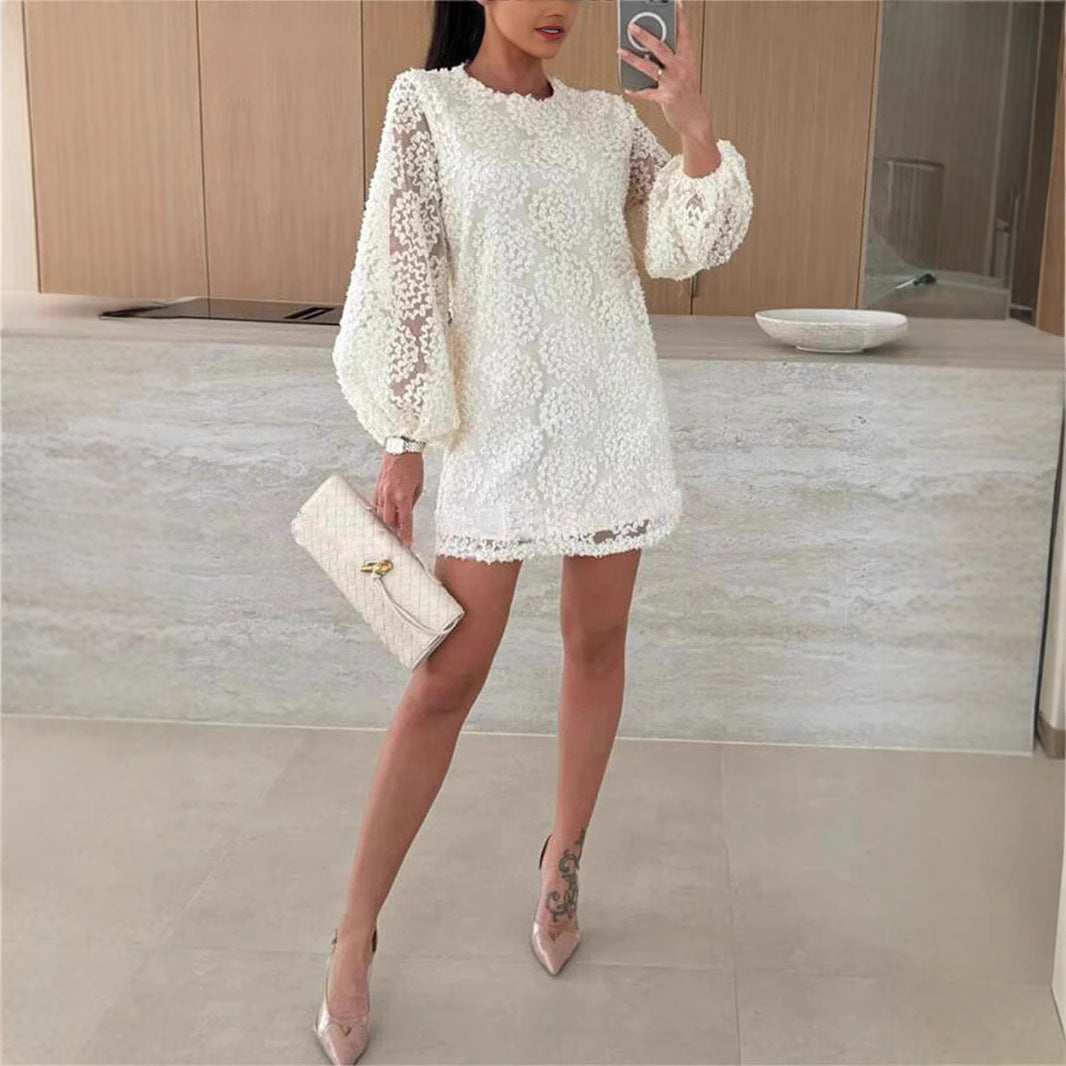 Robe mini en dentelle florale transparente pour femmes Chic und Stil