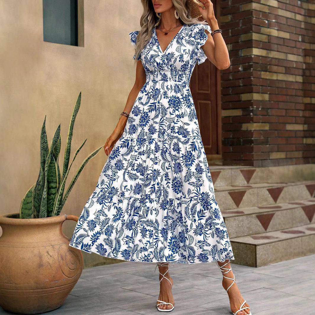 Robe maxi à fente haute imprimé floral Chic und Stil pour femmes